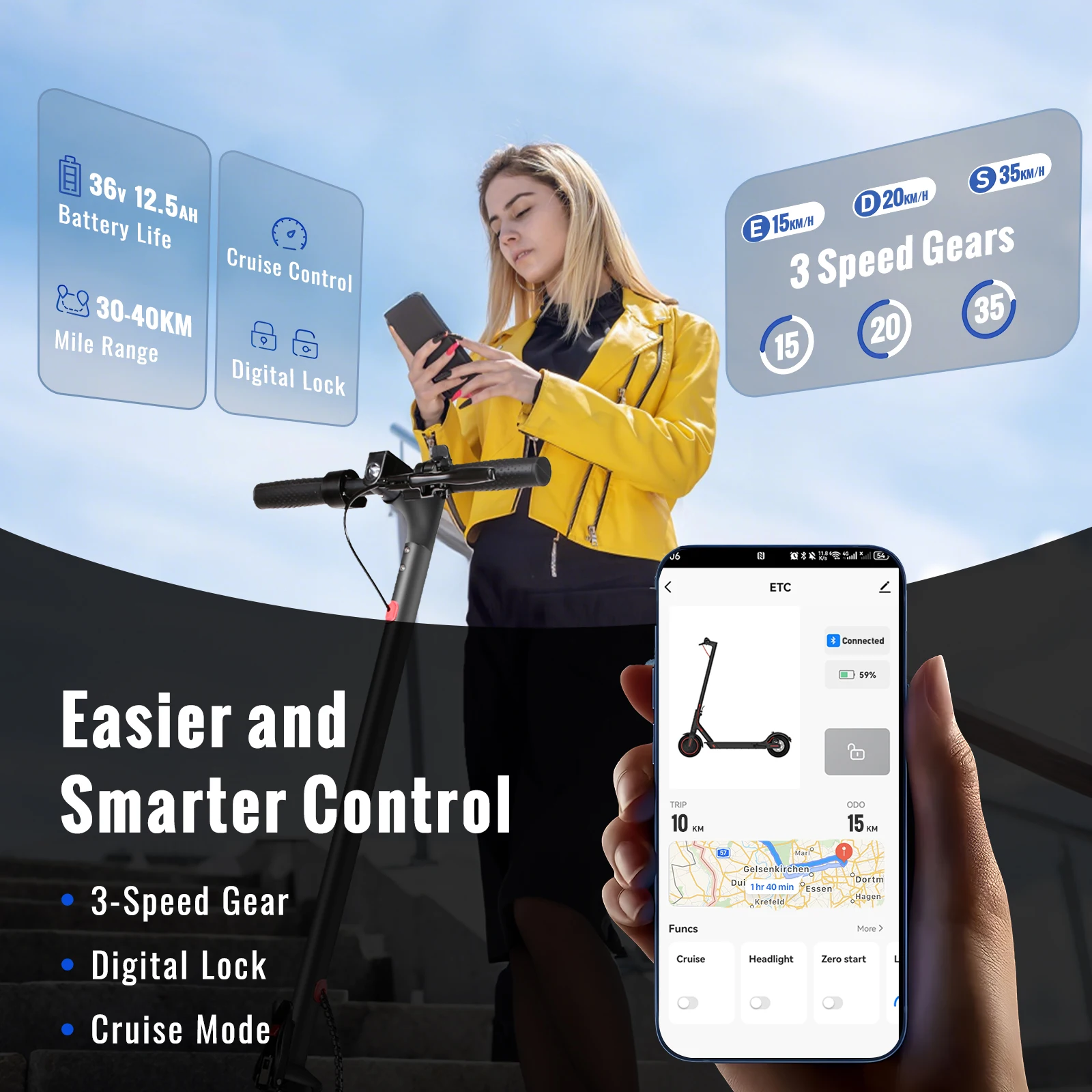 Elektroroller 350 W Motor 36 V 10,4 Ah 30 km Reichweite 8,5 Zoll Wabenreifen Elektro-Tretroller mit App 2026 Neujahrsgeschenke – Detail 13