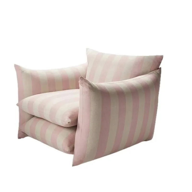 

Modern French single designer armchair with stylish bean bag sofa with striped fabric for living room or balcony