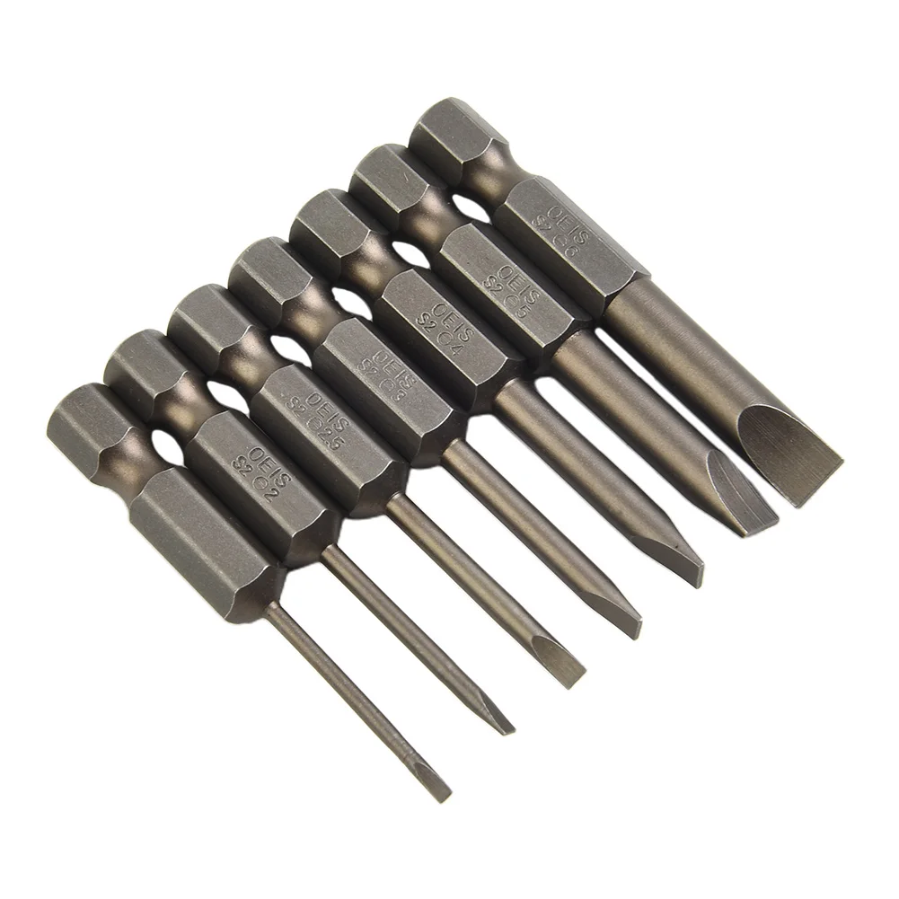 Nutdrivers Screwdriver Bit 3.0 4.0 6.0 6.35mm Shank 7PCS Alloy Steel Flat Head SL1.6 Screwdriver Bit Hand Tools