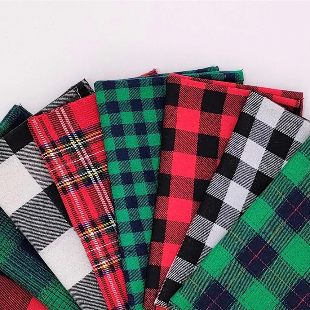 4pcs Christmas Cotton Fabric Squares Plaid Buffalo Check Fabric Precut Scraps for Christmas DIY Craft Sewing Quilting