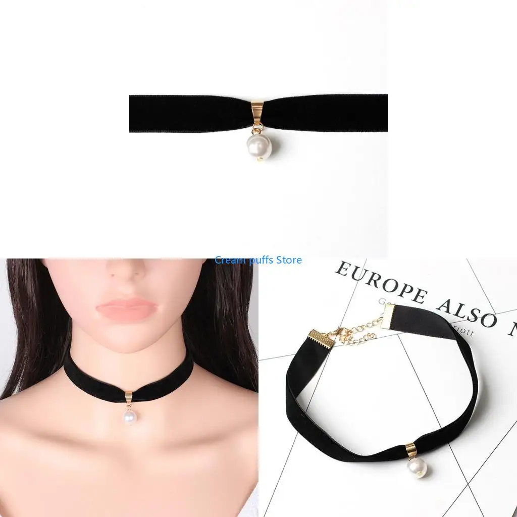 

50LE Pearl Choker Necklace for Women Jewelry Black Rope Collar Choker Necklace