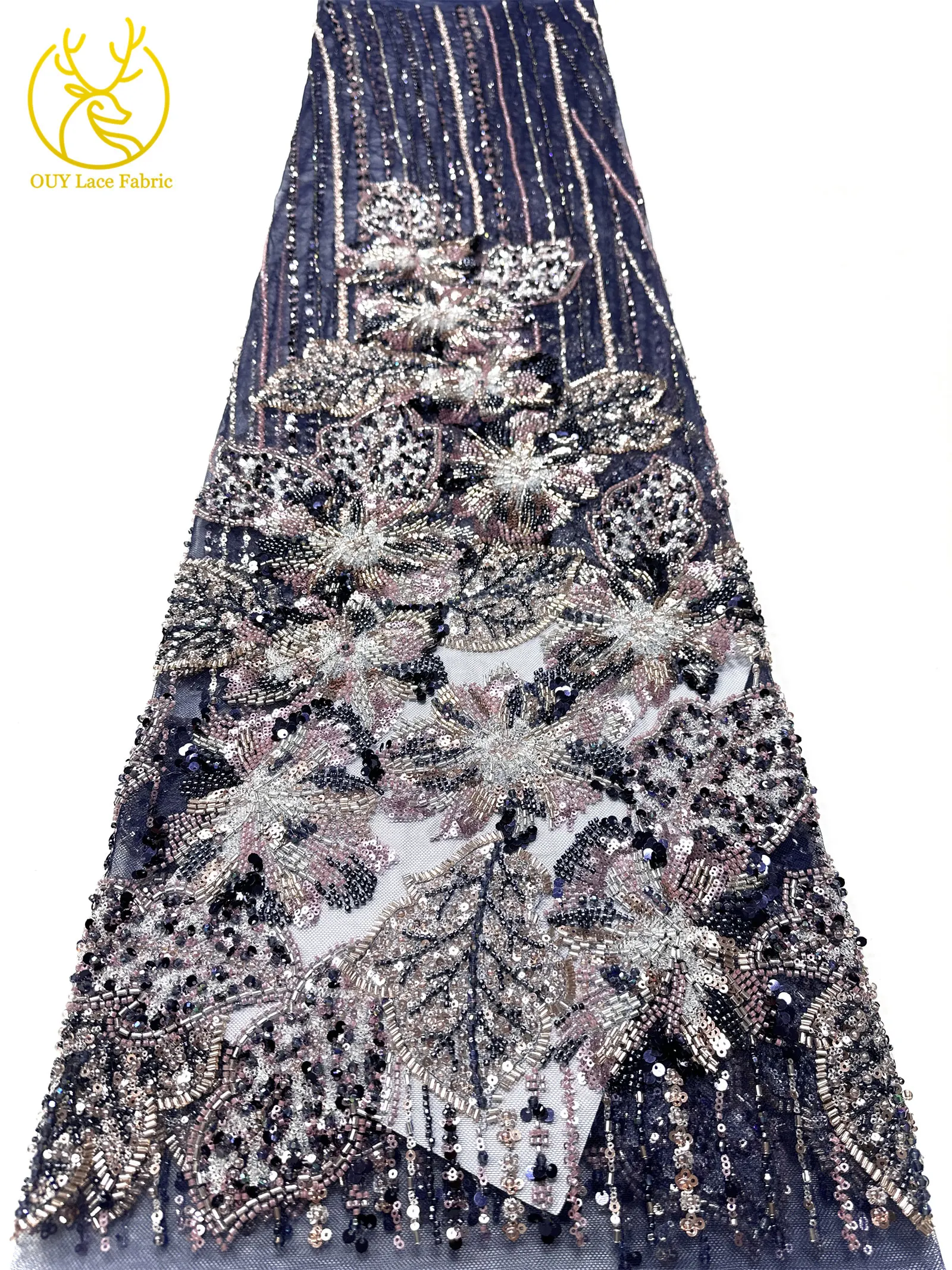 Haute Couture Afrikanischer Schwer Perlenverzierter Spitzenstoff 2026 Hochwertige Französische Pailletten-Spitze Nigerianischer Spitzenstoff für Party- und Hochzeitskleider – Detail 22