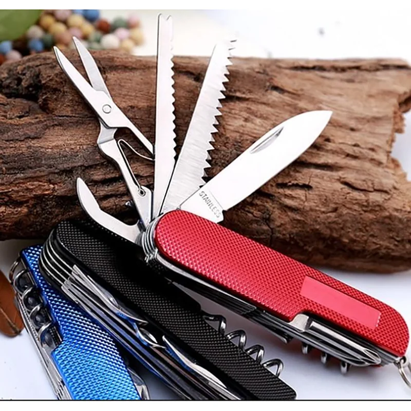 11 in 1 Multi-Purpose Stainless Steel Folding Knife with Wood Handle Outdoor Keychain Pocket Multi-Tools Knive