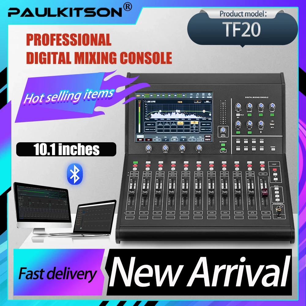 

Paulkitson Digital Mixer With 99 Bit Dps Reverb Chip Bluetooth Usb Professional Audio Mixer 20 Channel Suitable For Stage Bar Dj