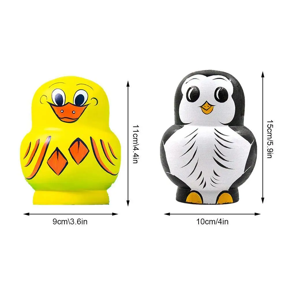 10 Layers Russian Nesting Doll Penguin Handmade Wood Toy Arts Crafts Toys Yellow Duck Russian Matryoshka Dolls For Kids Adult