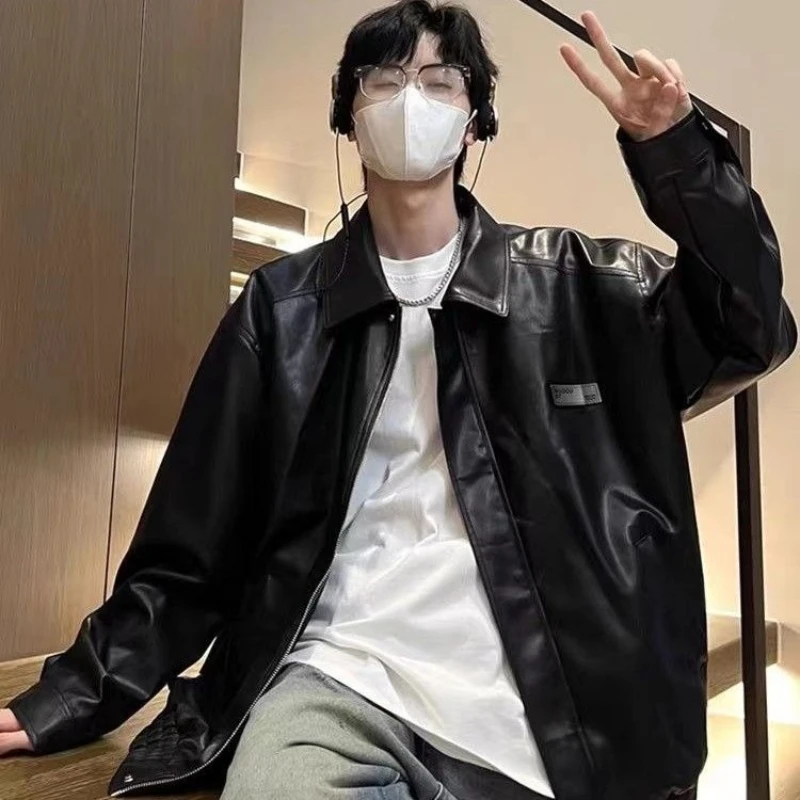 

Винтажная мужская байкерская куртка из искусственной кожи в стиле ретро, в американском стиле, повседневная свободная уличная одежда, модная крутая куртка