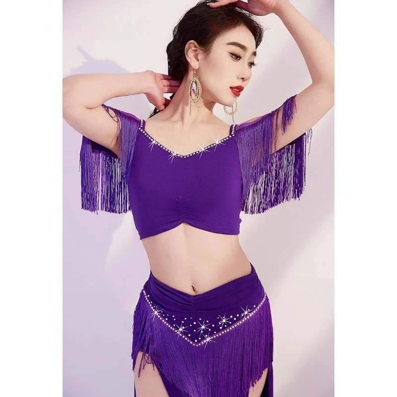 Customized New Belly Dance Practice Costume Oriental Dance Costumes Shining Tassel Performance Costume Set Indian Clothes Women