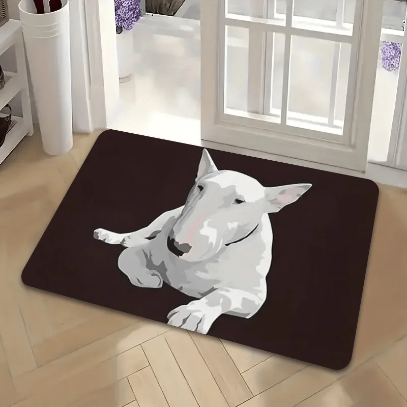 Bull Terrier Dog Rug Flannel Non-slip Floor Mat Cute Puppy Carpet for Living Room Bedroom Indoor Home Decor