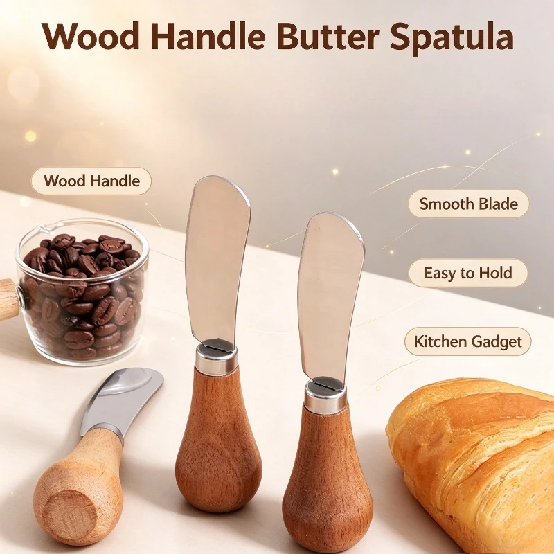 2PCS Wooden Handle Mini Butter Spreader Knife Multifunctional Jam Peanut Butter Cheese Slicer For Bread Dessert Cream Spreading