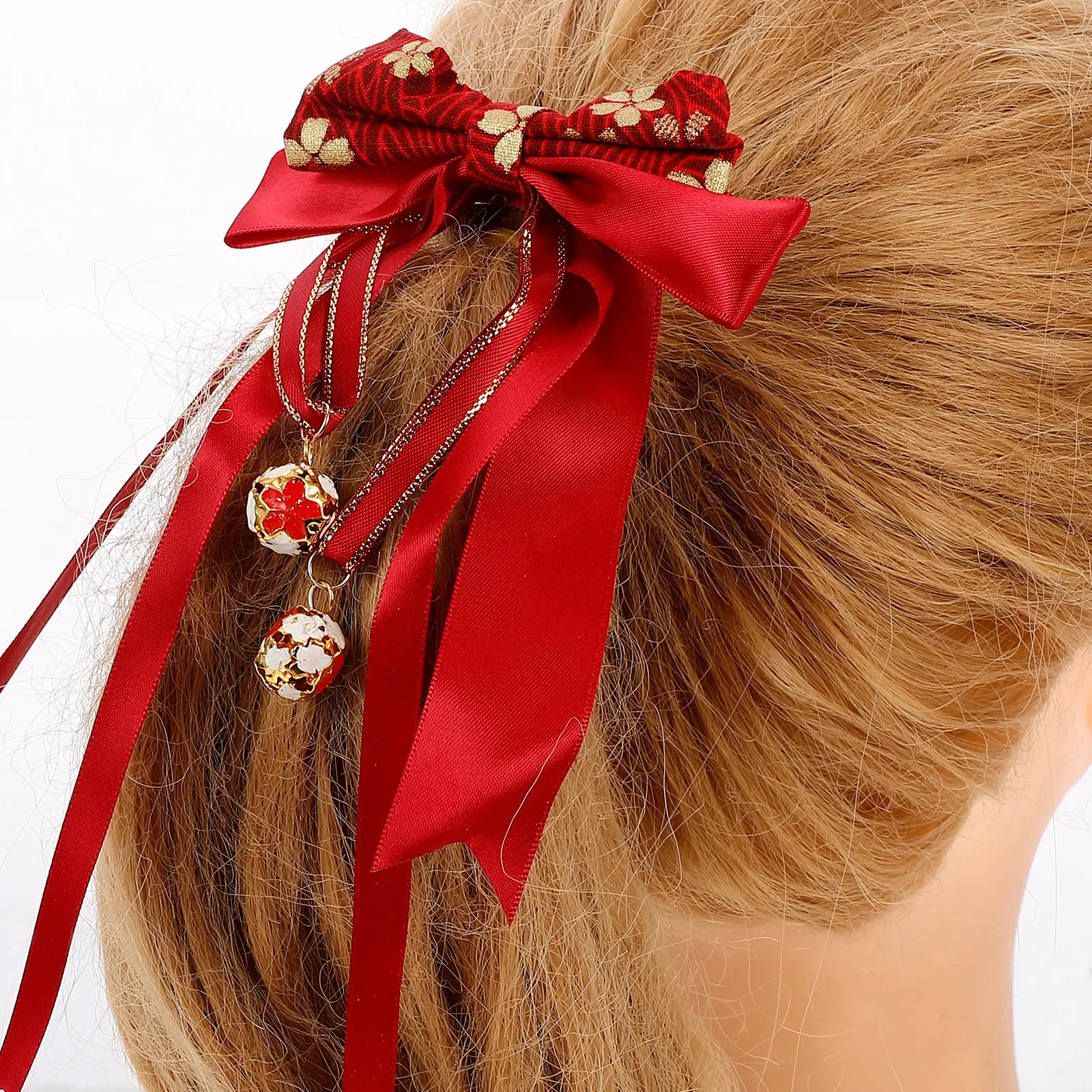

2Pcs Red Bow Hairpins Chinese Style Hair Decors Stylish Comfortable Hair Clips for Hairstyles Makeup Washing Face Gift for Women