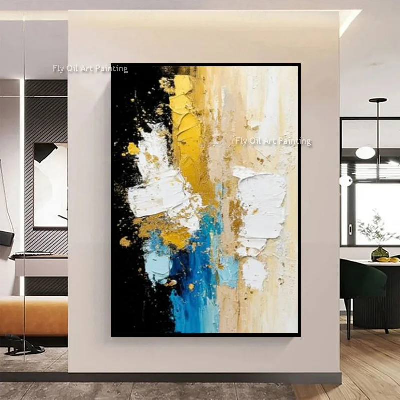 Original Hand Painted Vertical Color Canvas Art, Thick Paint Knife Sculpture Texture Contemporary Colorful Wall Hanging
