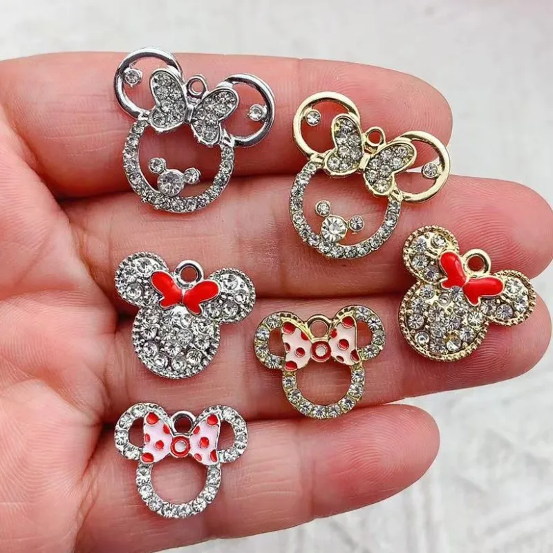 10pcs Shinny Cute Mouse Head Charms Mickey With Crystals Simple Pendants Fit Jewelry Birthday Gift Accessories Craft Wholesale