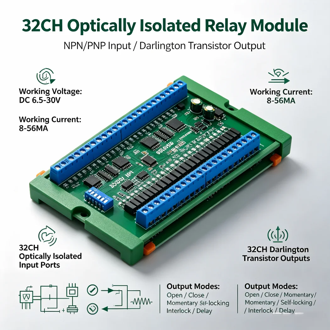 32CH DI DO NPN PNP Optically Isolated Input 300mA SSR Output RS485 Modbus RTU PLC IO Expansion Control Board