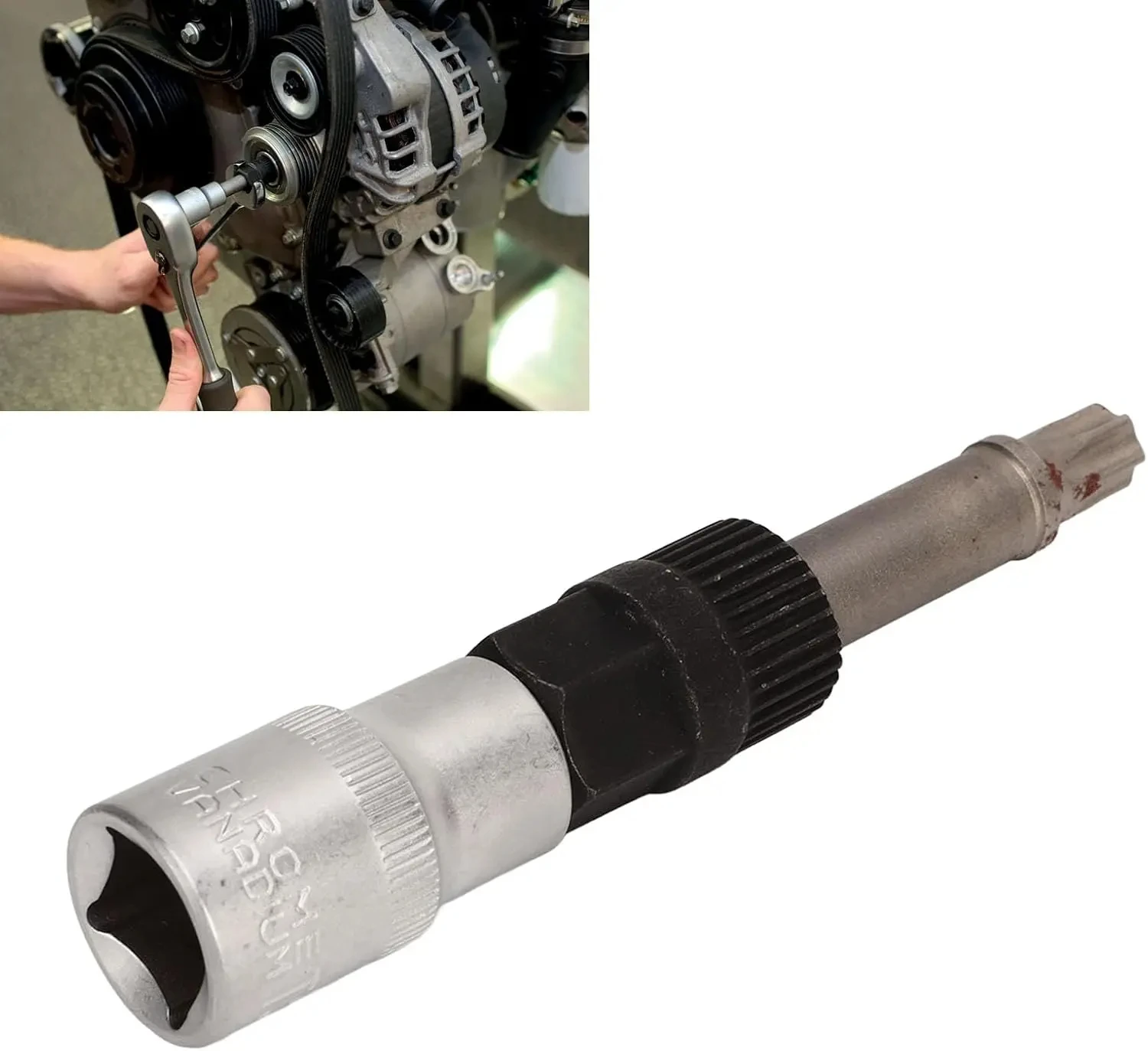 

Alternator Pulley Tool T50 M10 33 Teeth Center Bolt Remover Socket Pulley Socket Drill Bit Wrench Tool for VW Audi BMW Benz Ford