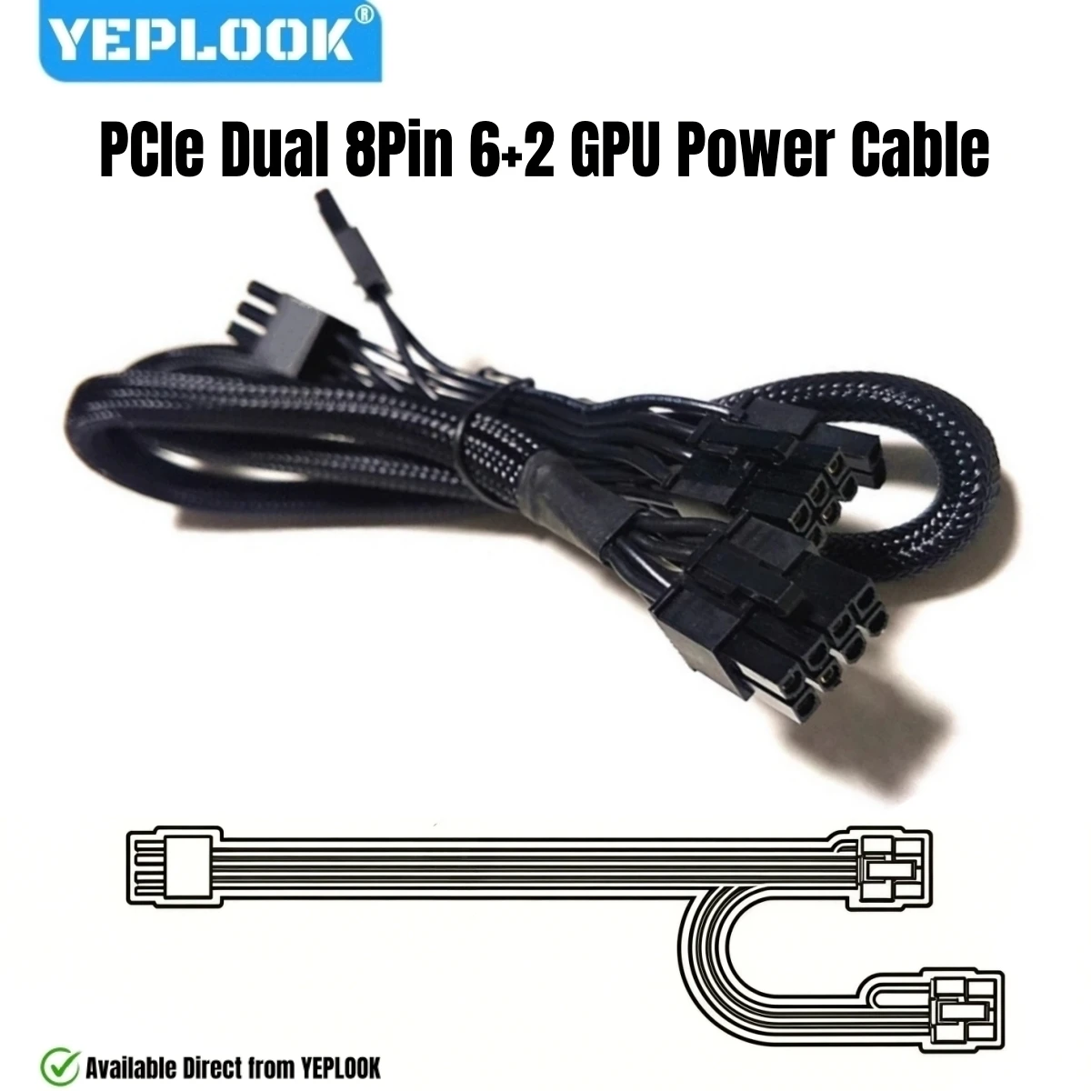 For Seasonic FOCUS Modulars, GPU Power Cable PCIe Dual 8Pin 6+2 Sleeved for 1300W, 1000W, 850W, 750W, 650W, 550W Gold & Platinum