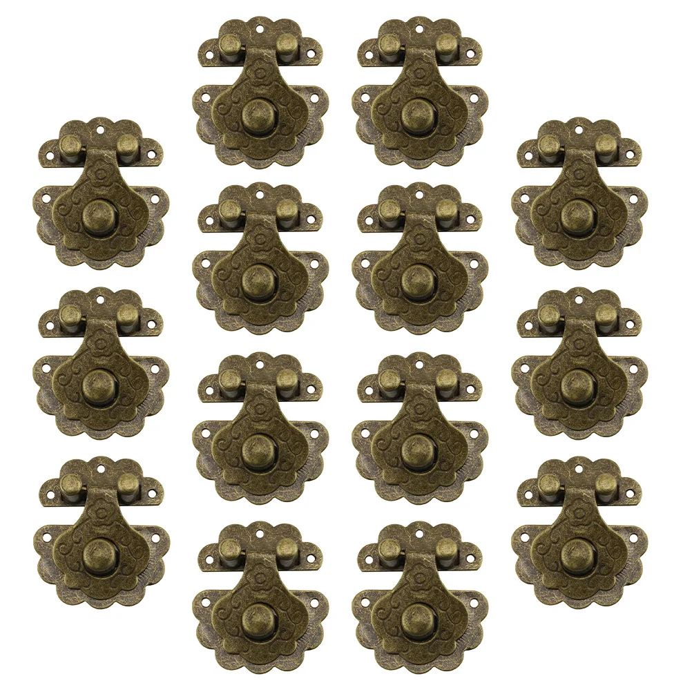 14Pcs Jewelry Box Hasp Latch Iron Vintage Buckle Replacement Cabinet Hardware Lock for Wooden Boxes Drawers Sheds
