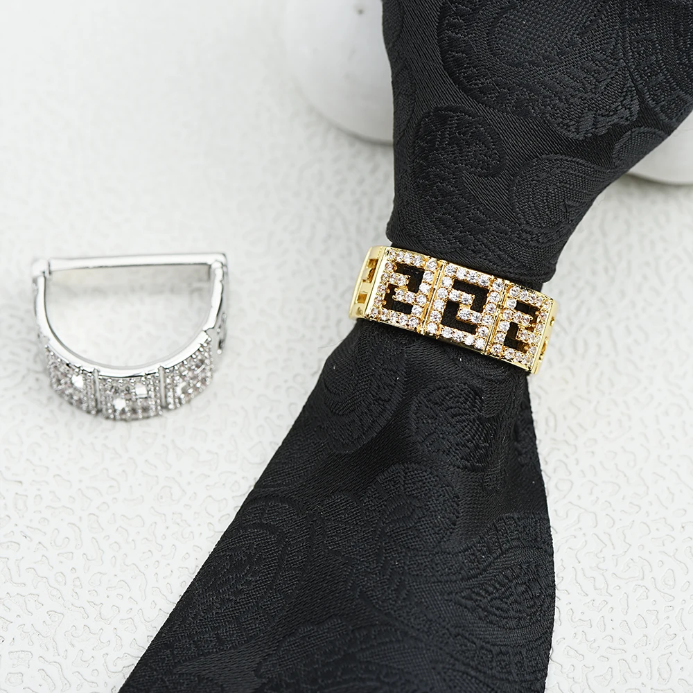 ICEYY Men's D-shaped Tie Clips Tie Ring for Man luxury Zircon Inlaid Buckle  Ring Wedding Business Men's Jewelry Accessories