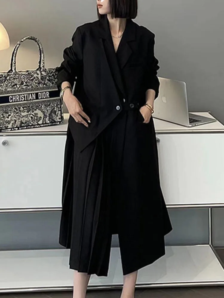 BZVW Vintage Fake Two Piece Pleated Blazers Dresses Women\'s 2023 Autumn New Loose Temperament Casual Dress Female Tide 25X3552