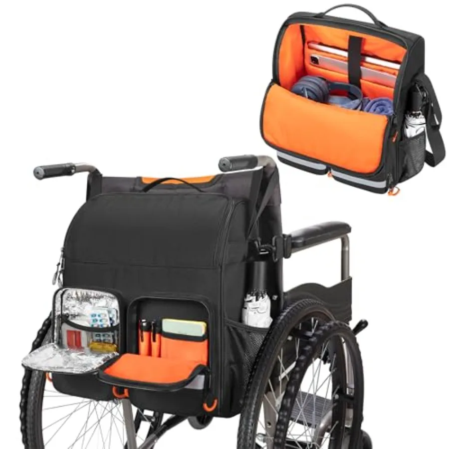 

Large Wheelchair Bag to Hang on Back, Wheelchair Accessories Backpack for Adult and Senior, Wheelchair Pouch with Medicine Stor