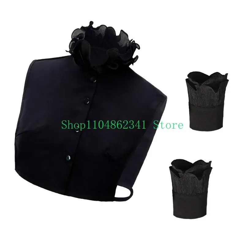 5ASD Women Ruffle Stand Fallo Coller camicia e polsini da polso Accessorio in costume