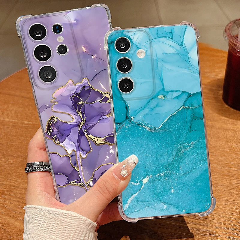 Marble Patterned Clear Phone Case For Samsung Galaxy S26 S25 S24 S23 S22 Ultra Plus S25 Edge S24 S23 S21 FE Soft Silicone Cover