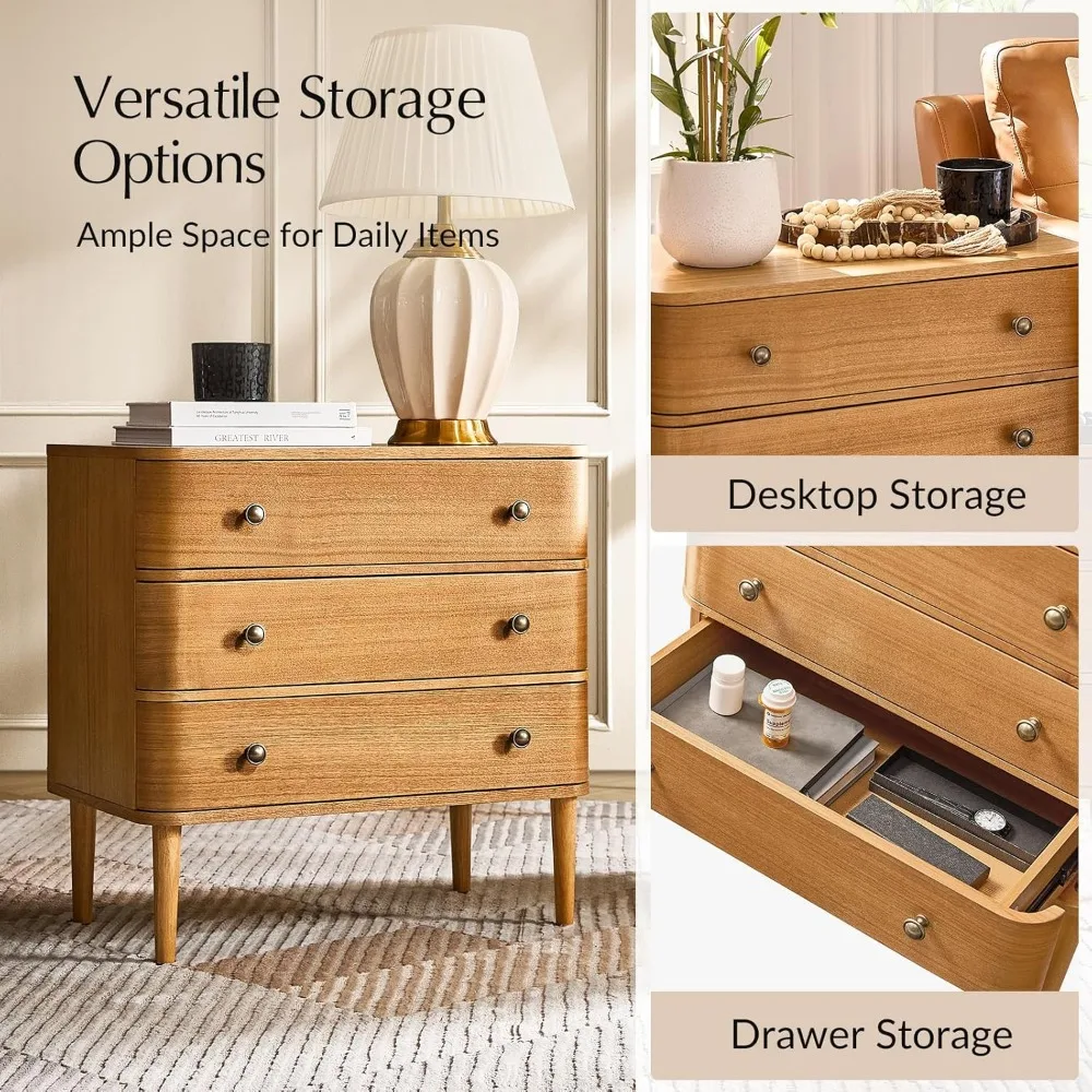 منضدة خشبية معاصرة ذات 3 أدراج مع محطة شحن وأقدام قابلة للتعديل