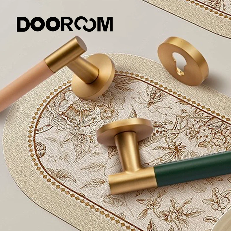 DOOROOM Brass Leather Door Lock Modern Design Interior Door Handle Double Opening Mother Door Lock Copper