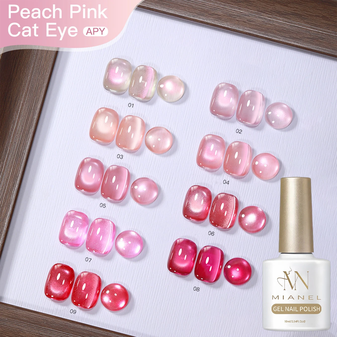 MIANEL 2026 New Arrival Trendy Skin-Brightening Ice-Clear Nude Pink Dragon Fruit Porcelain White Glass Bead Cat Eye Manicure