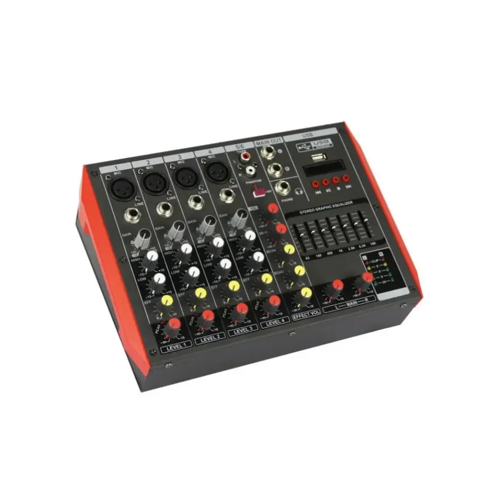 

Hot Sale 100W 6 Channel Usb Video Mini Powered Audio Mixer Amplifier