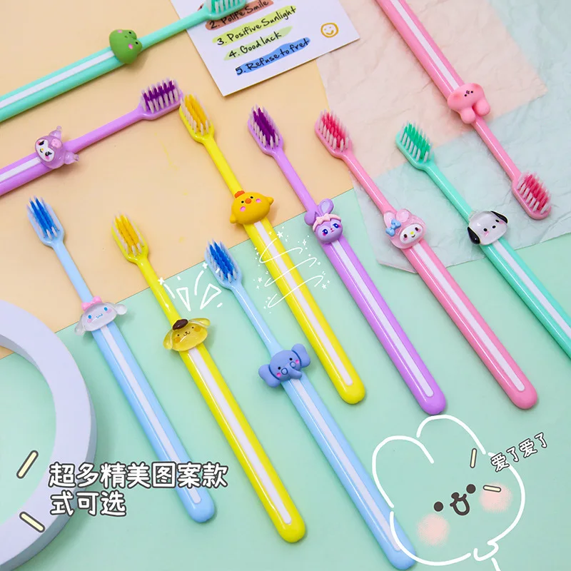 3pcs Sanrio Cute Toothbrush Mymelody Kuromi Cinnamoroll Cartoon Student Adult Household Fine Hair Toothbrush Cleaning Toothguard