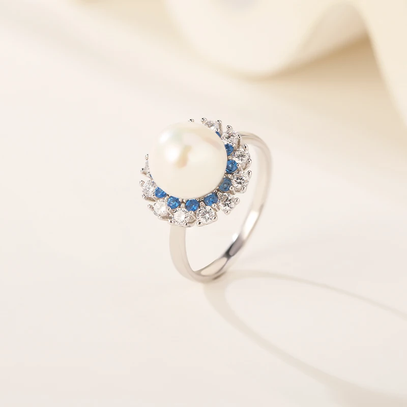 Natural freshwater pearl ring S925 silver sunflower exquisite simple all-match women's jewelry