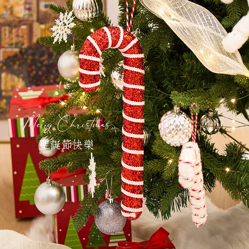 Décorations de canne de sucette de bonbons rouges et blancs, arbre de Noël, pendentif pour Noël, décorations de fête du Nouvel An