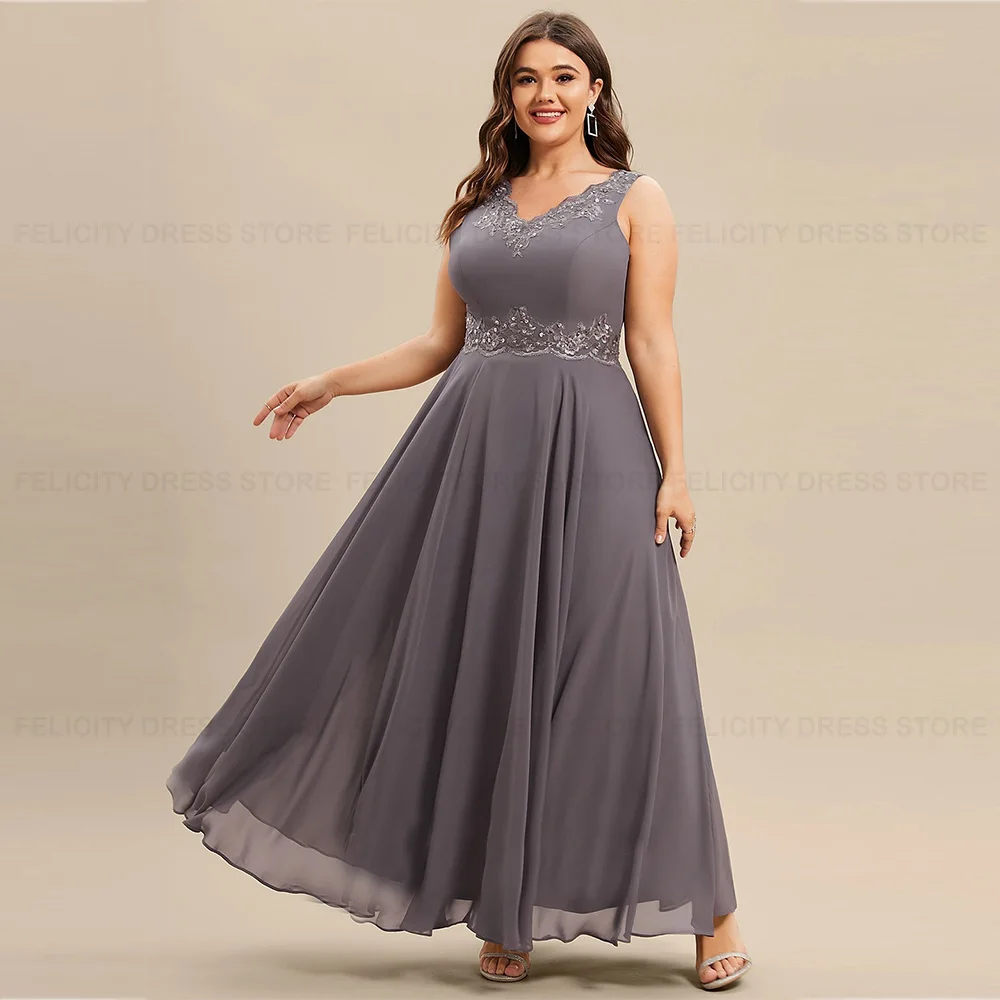 Plus Size 2 Piece Mother of the Bride Dresses Customized A-line Chiffon Wedding Guest Dress Applique Sequin Vestidos para Mujer