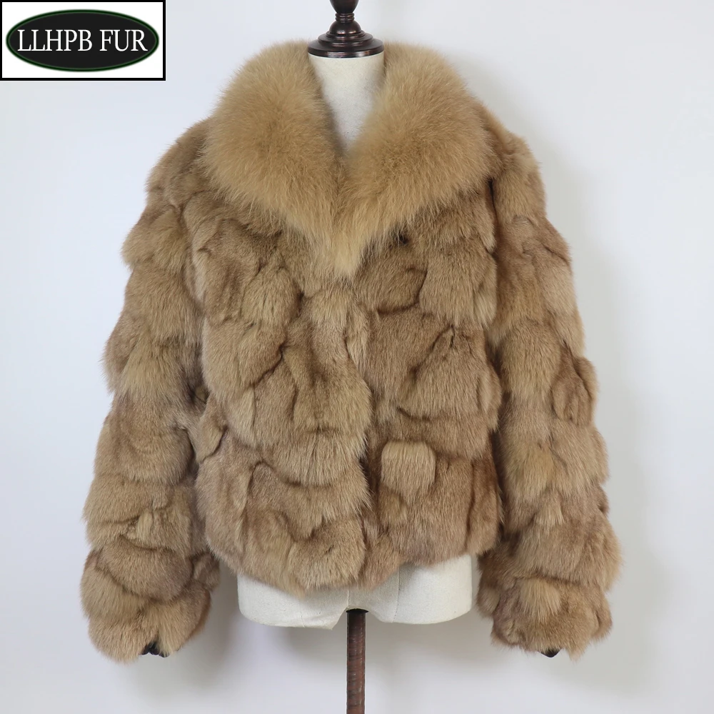 Winter Real Fur Coat For Women Warm Fashion 100% Real Natural Fox Fur Coat With Fox Fur Collar Lady Thick Fox Fur Jacket