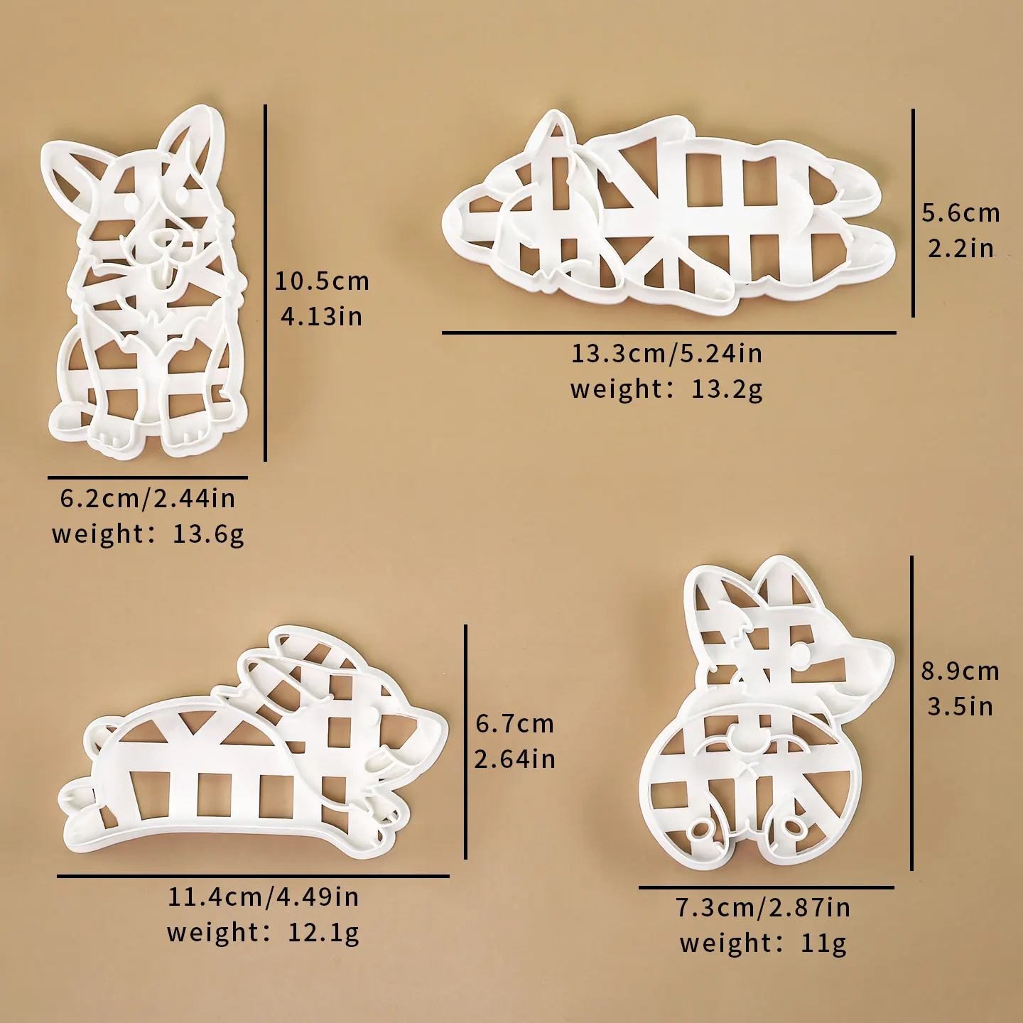 4 Pcs Corgi Cookie Cutters 3D Cartoon Puppy Cookie Molds Cute Dog Shape Cookie Mold for Christmas, Dog Birthday Treats