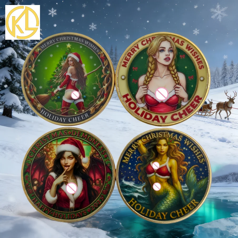 Christmas Commemorative Coins Merry Christmas Beauty Girl Challenge Coins Collectible Gifts for Family Friends Collector