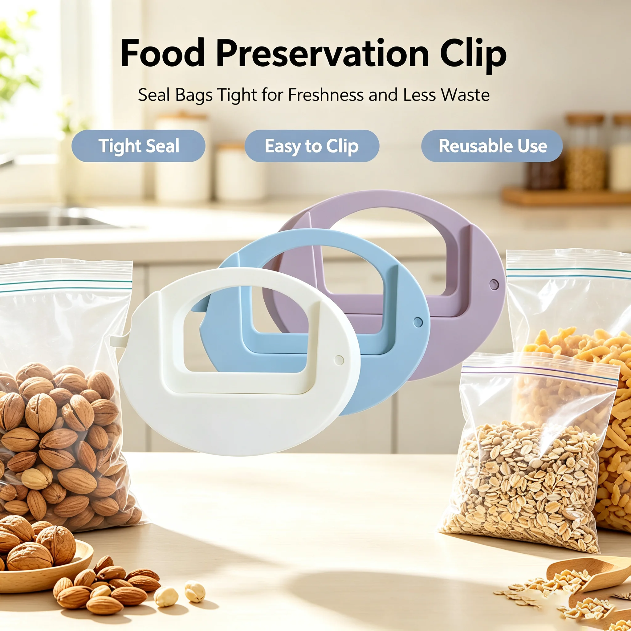 Food Preservation Clip Ring Handle Shape for Bagged Ingredients Easy Open & Reusable