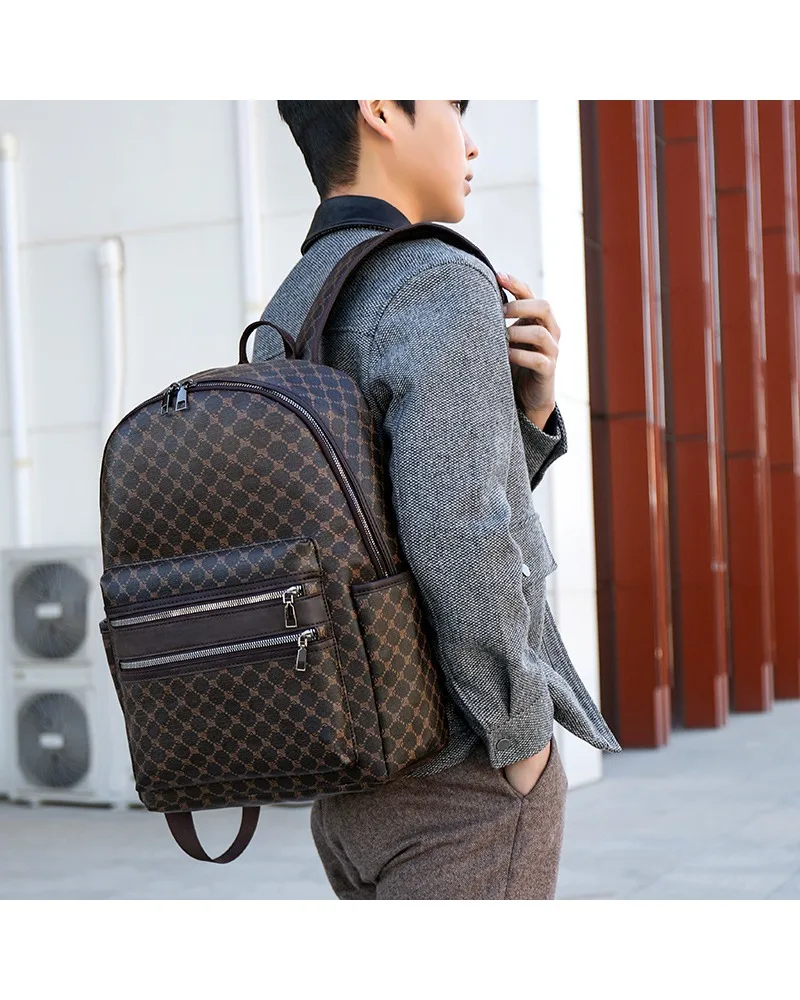 

European and American retro printed backpack 2025 new trend out simple backpack plaid fashion leisure travel bag