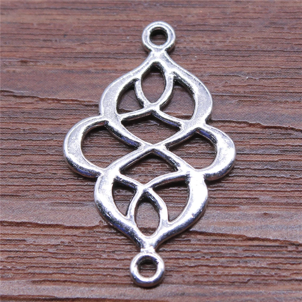 WYSIWYG 10pcs Jewelry Diy Handmade Craft Charms Antique Silver Color 17x26mm Chinese Knot Connector Connector