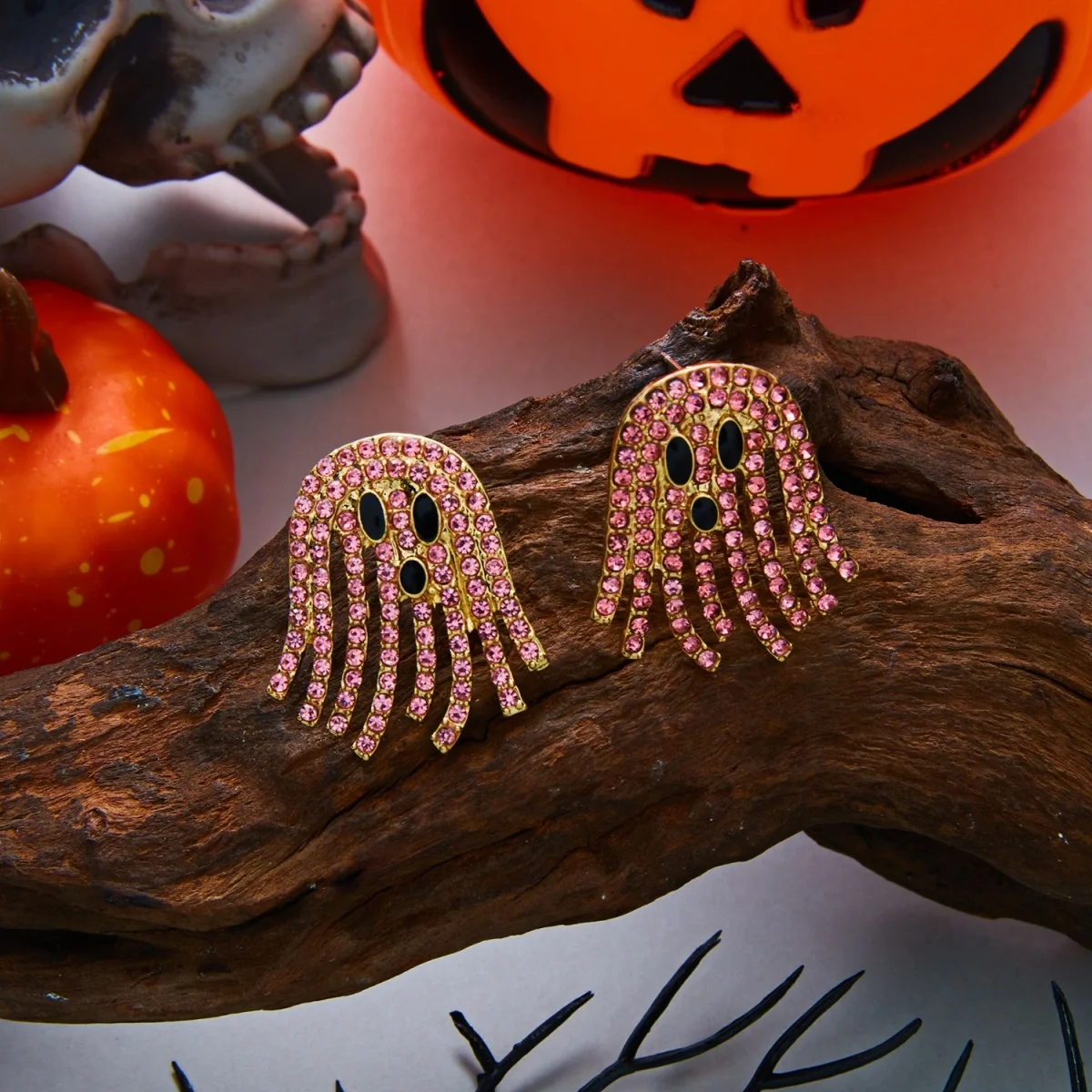 Niedliche Cartoon-Geister-Ohrstecker mit Strass und Quasten für Damen, Punk-Geister-Ohrringe, Halloween-Karneval-Party-Schmuck – Detail 25