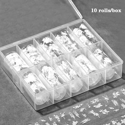 10 Rolls White Butterfly Flower Nail Transfer Foils Semi-Transparent Bloom Nail Art Foil Stickers Butterflies Decals for Wedding