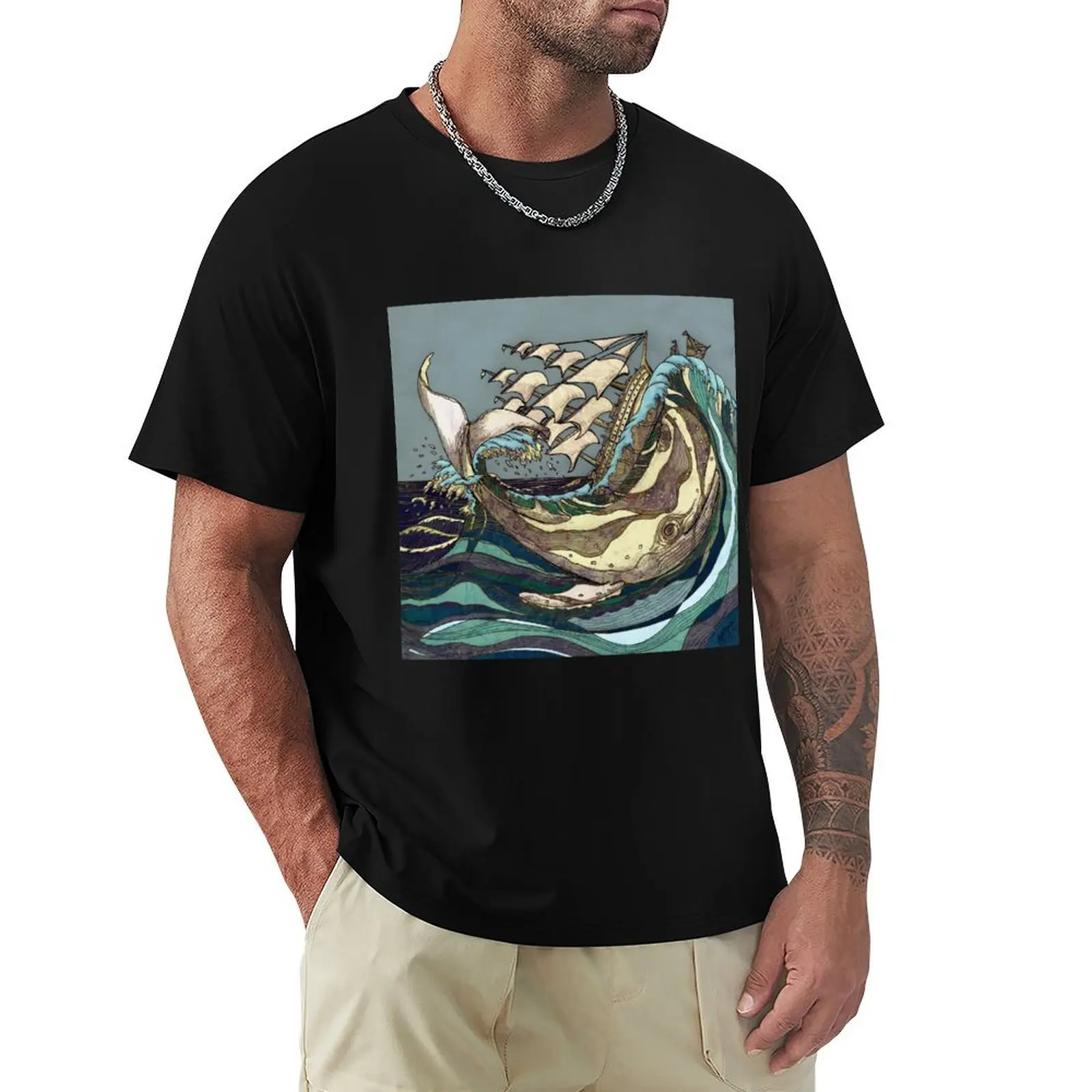 Leviathan Strikes - Whale, Sea and Sailing Ship T-Shirt Sun Block Outdoor T-Shirt