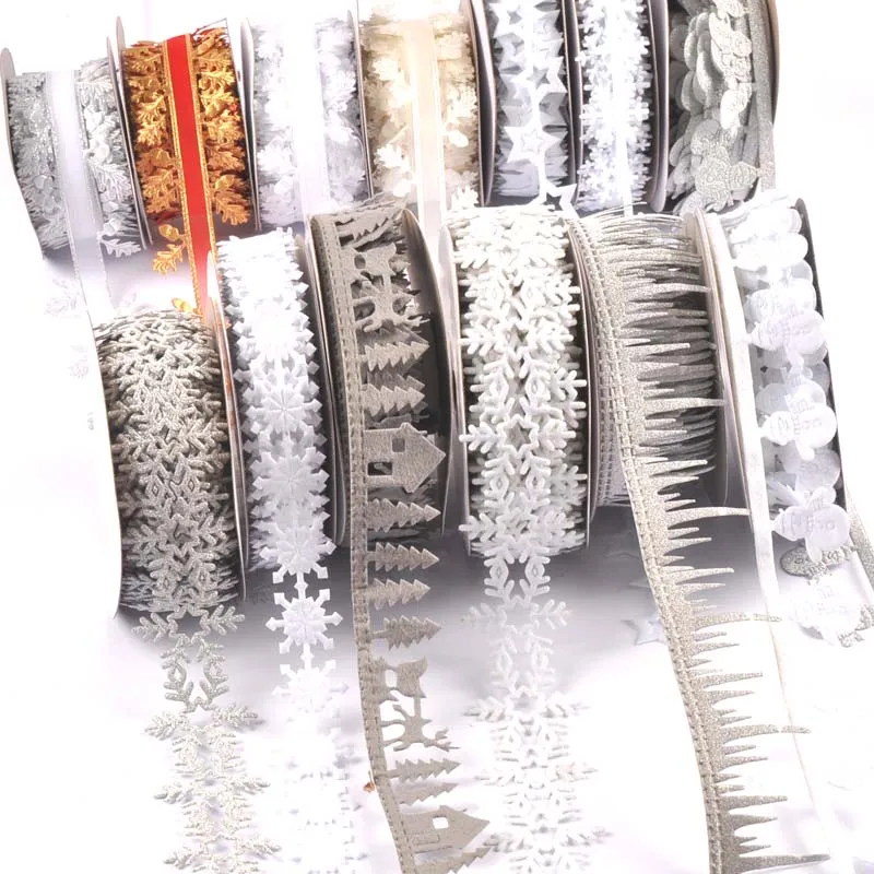 Christmas Snowflake Ribbons Trim Lace Set for Bow Craft DIY Box Packing Art Sewing Accessories CP3343