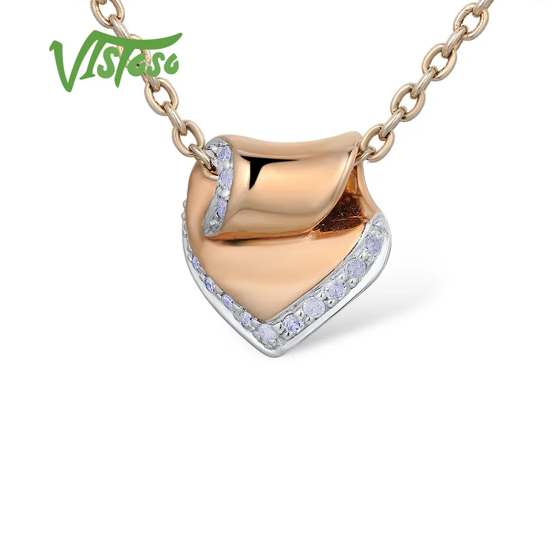VISTOSO Gold Pendants For Women Authentic 14K 585 Rose Gold Sparkling Diamond Engagement Wedding Heart Pendant Fine Jewelry
