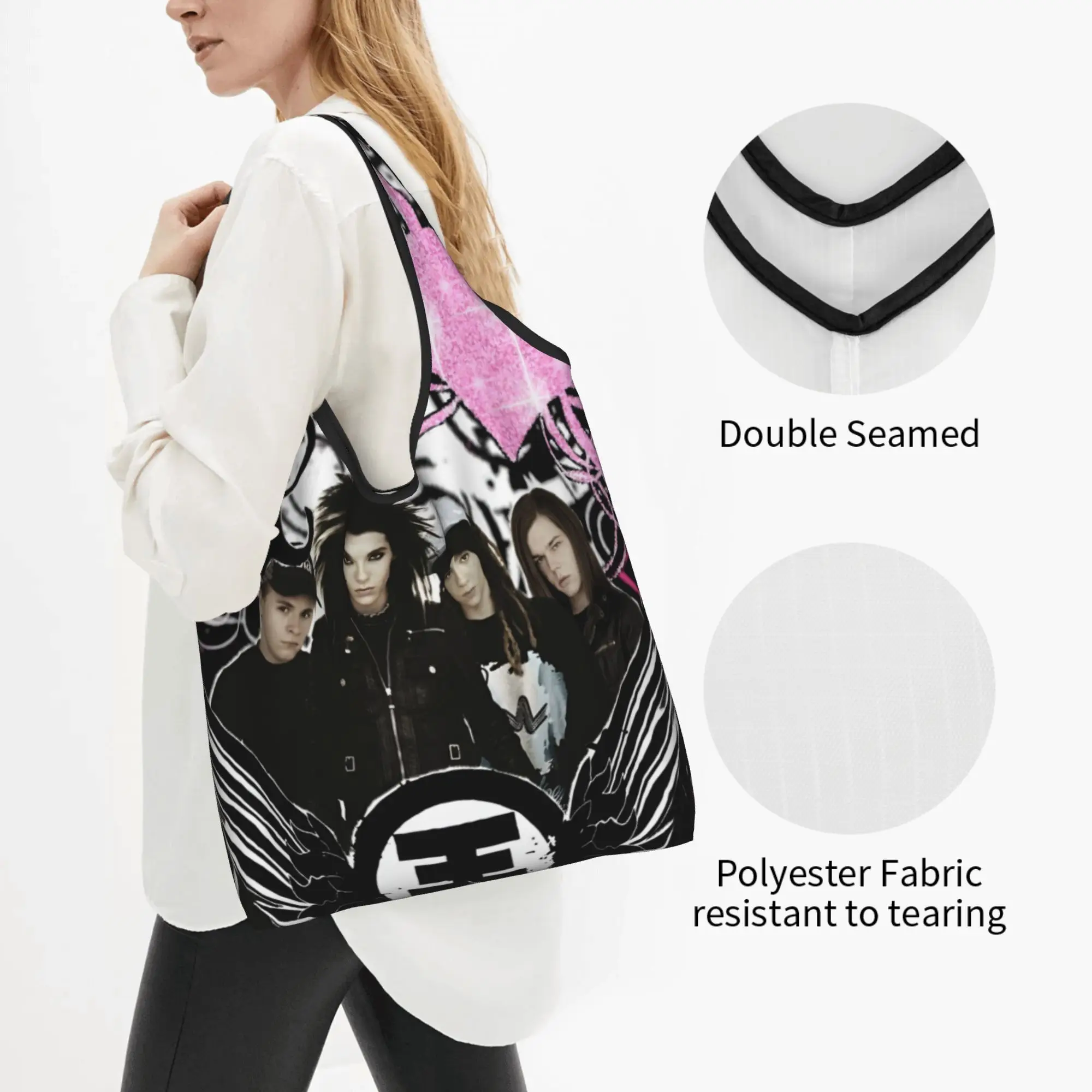 Fashion Hot Pop Rock Music T-Tokios H-Hotels Shopping Tote Bags Portable  Groceries Shoulder Shopper Bag