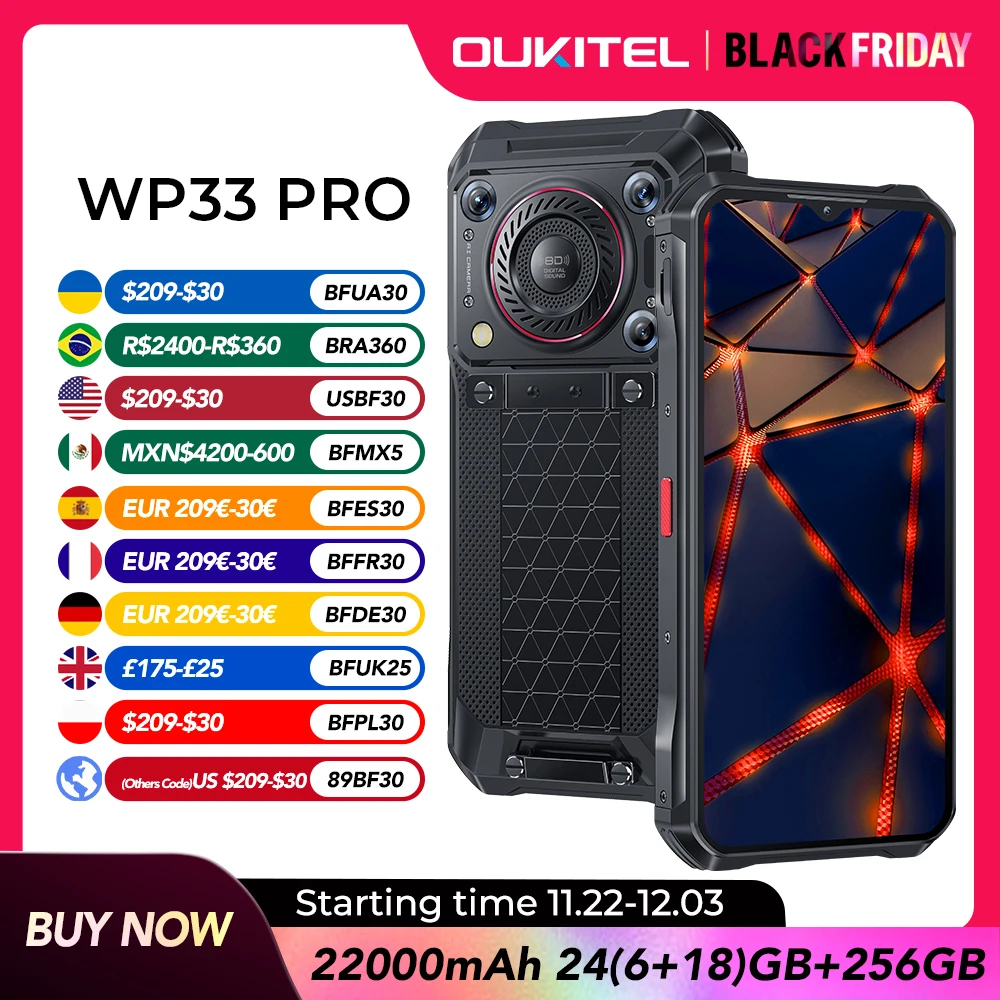 Oukitel WP33 Pro 5G Rugged Smartphone  22000mAh 6.6