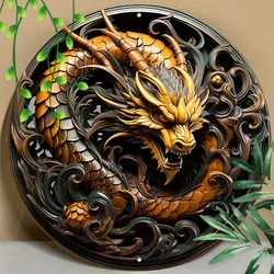 Round Aluminum Metal Sign,Creative Dragon Pattern Wall Art Metal Sign,Home And Office Decor, garage wall decor room decoration