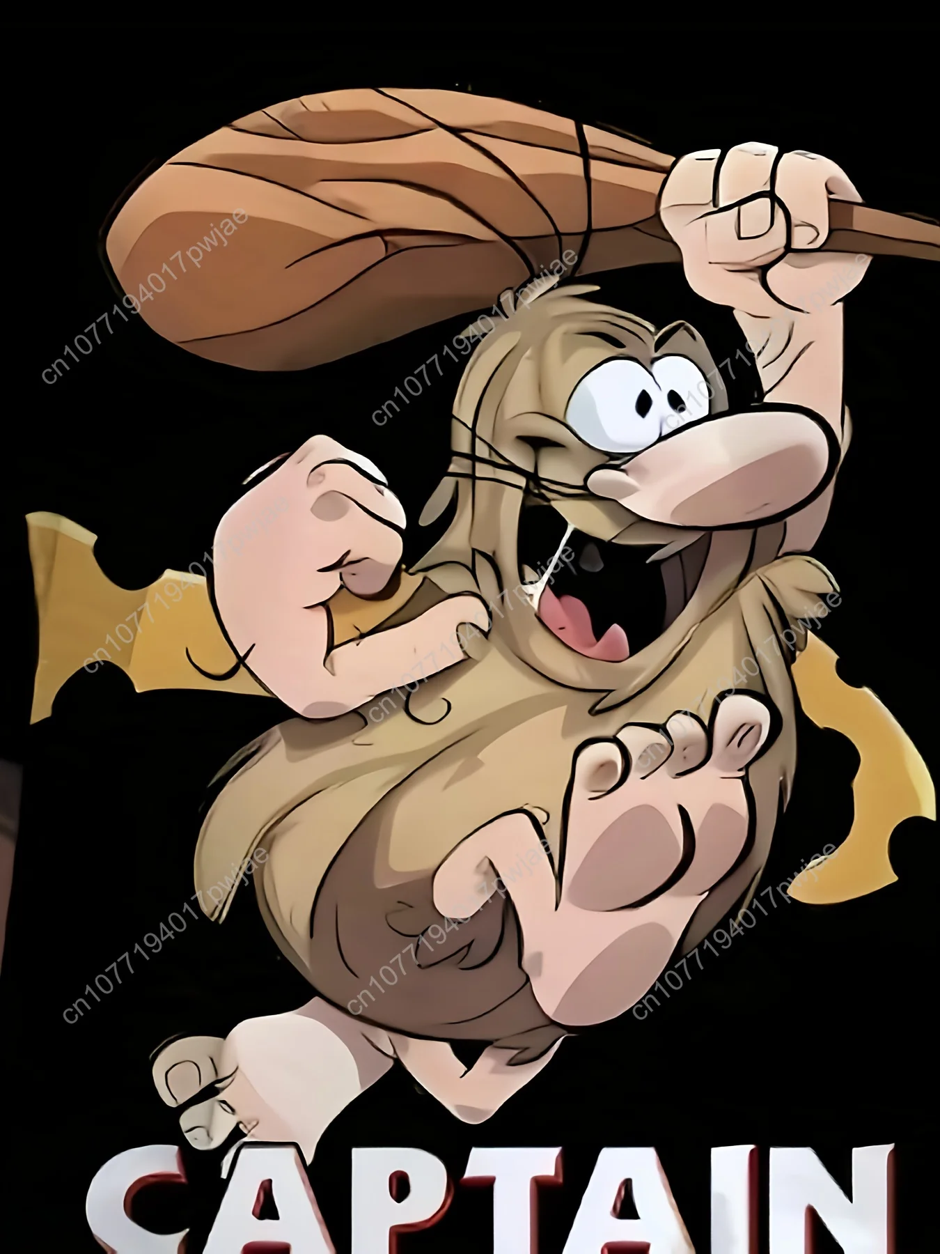 Camiseta masculina plus size engraçada capitão caveman retrô desenho animado camiseta preta casual manga curta gola redonda, lavável à máquina