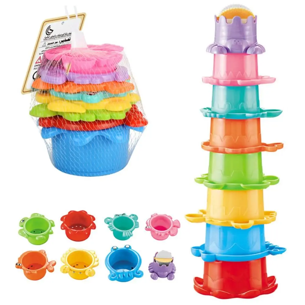 Cartoon Bear Stacking Ring Tower, bloco de construção, Montessori, empilhamento assentamento círculo brinquedo, educação precoce, plástico, cimento