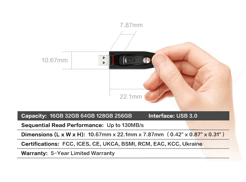 SanDisk CZ48 16GB 32GB 64GB 128GB 256GB 512GB USB 3.0 Flash Drive 130MB/s Read with Encryption RescuePRO for Secure Data Backup